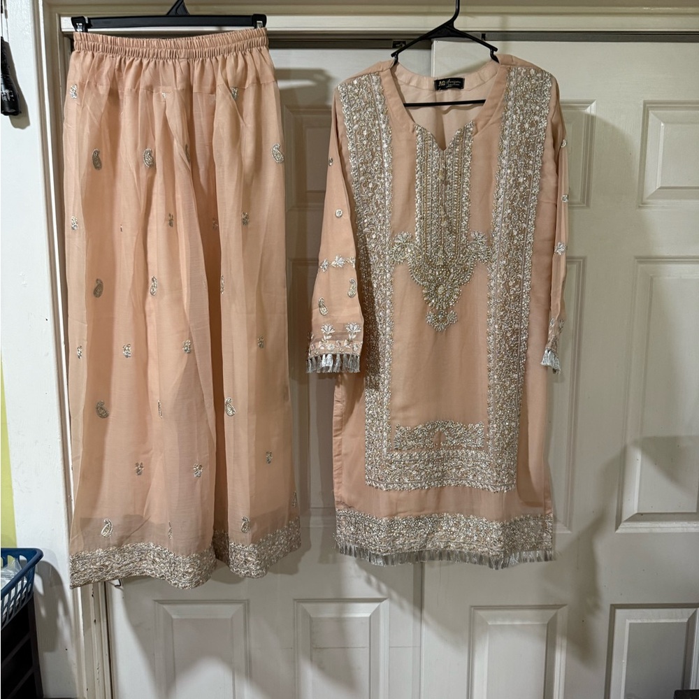 Elegant Peach Embroidered Outfit